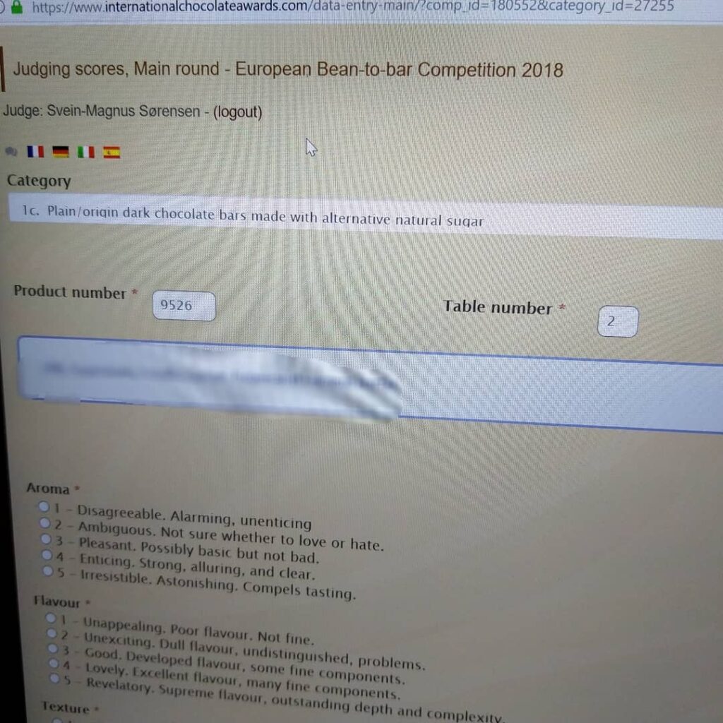 Vurderingsskjema for den europeiske bean-to-bar-konkurransen