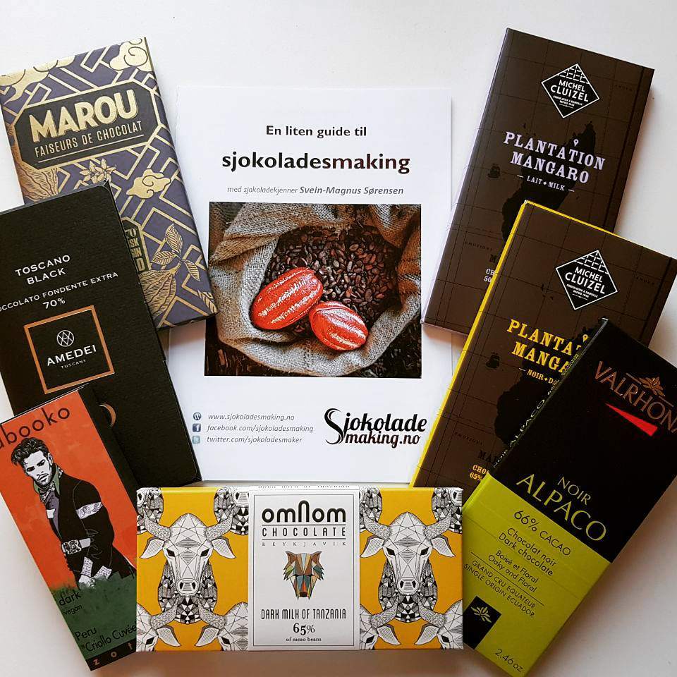 Sjokolader og kurshefte fra Sjokoladesmaking.no klare til kurs