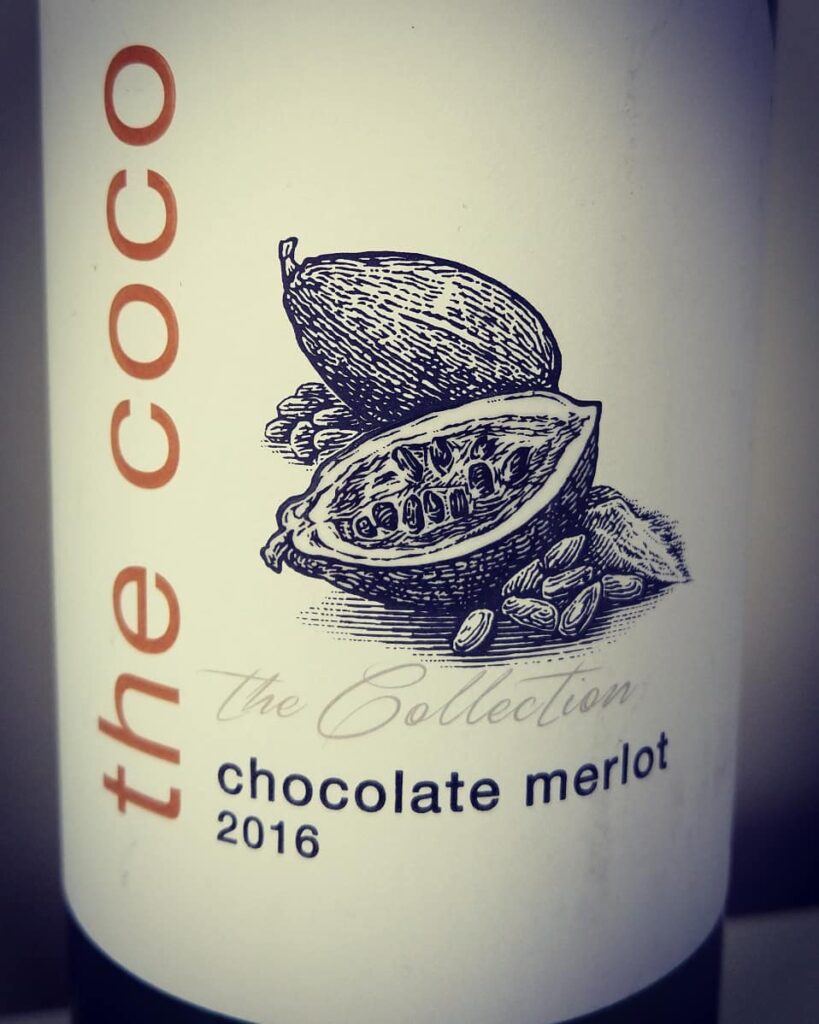 Etiketten på The Coco Chocolate Merlot 2016