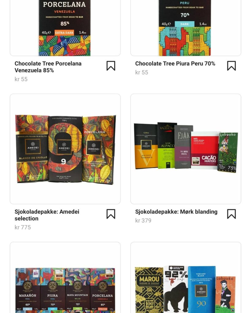Skjermbilde av Instagram-butikken til Sjokoladesmaking.no